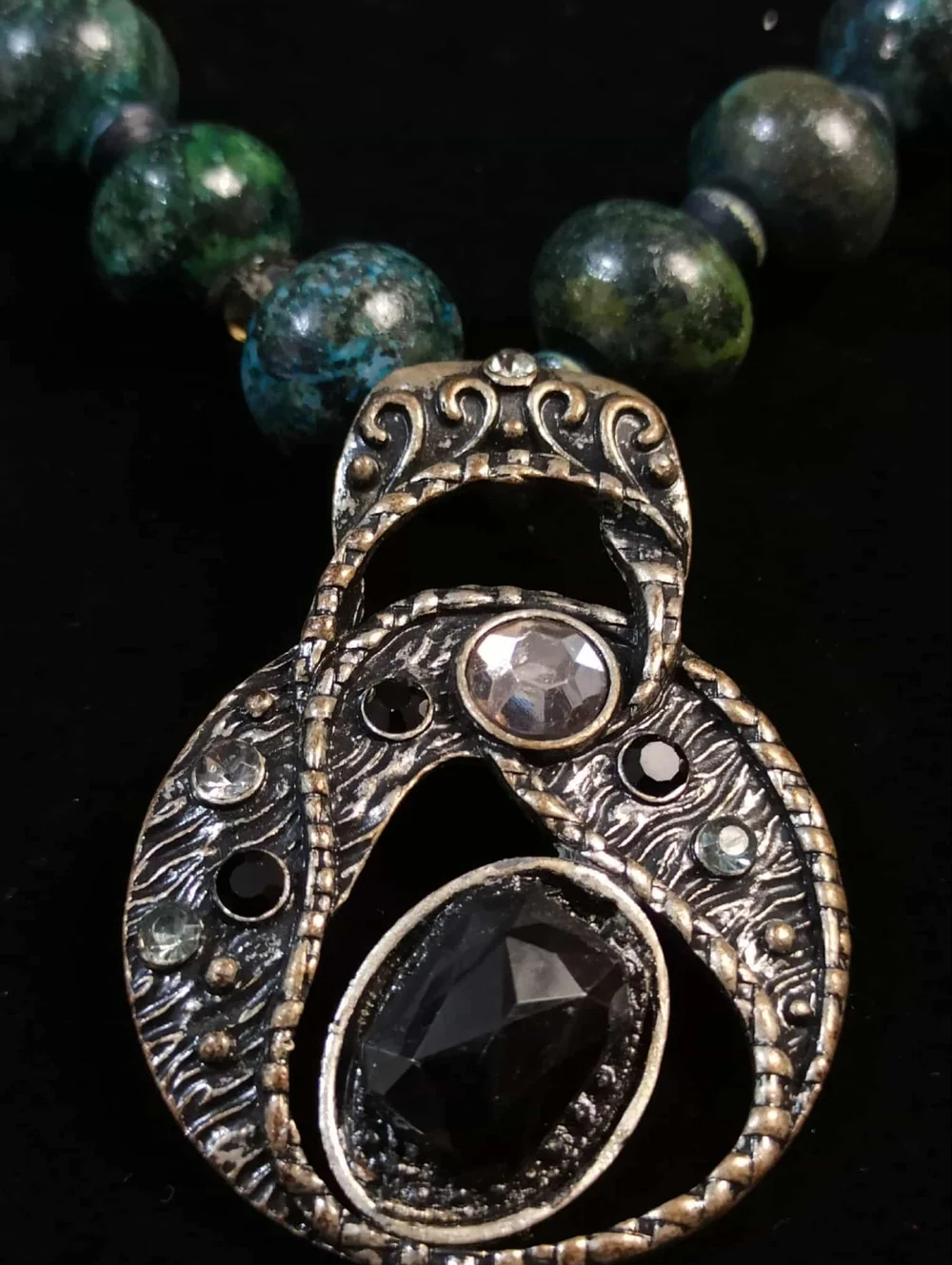 Vintage Style Israeli Eilat Stone Beaded Necklace Artisan Pendant Statement - Picture 11 of 15